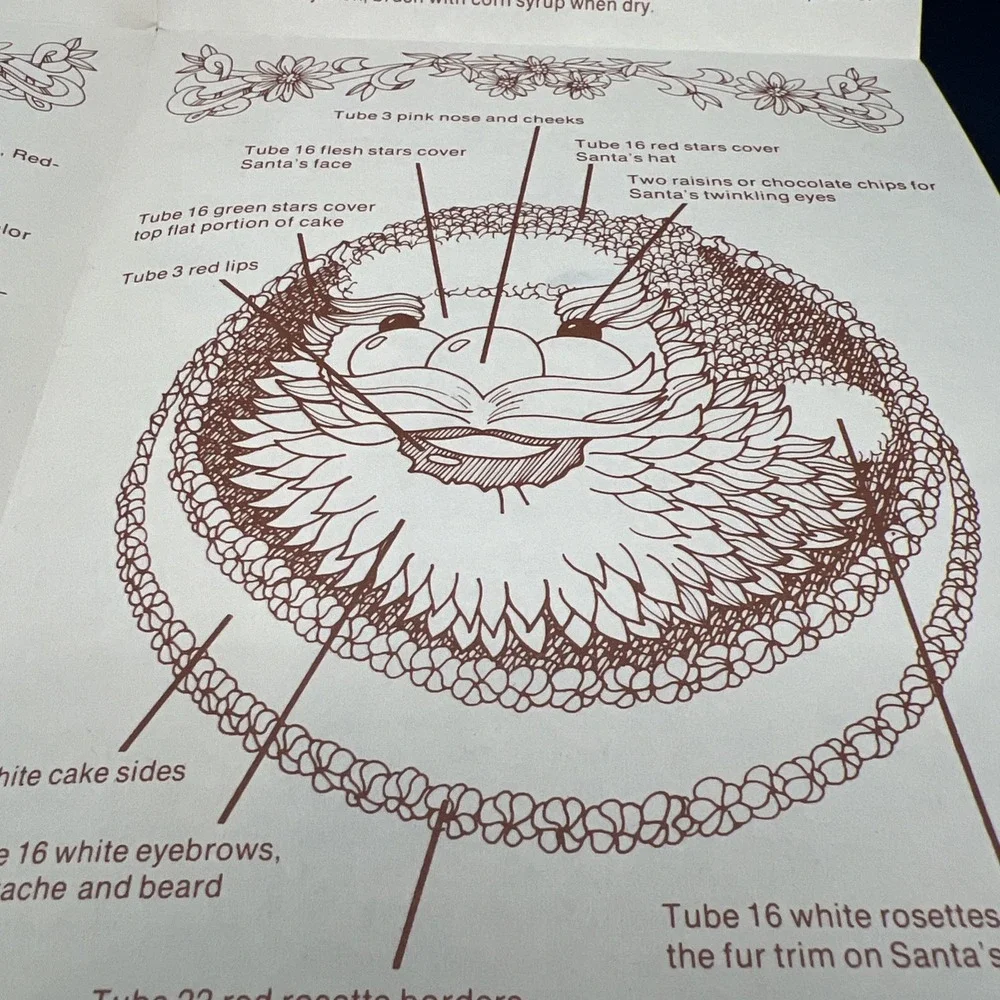 1976 Wilton Complete Instructions For Baking & Decorating Santa Cake Foldout